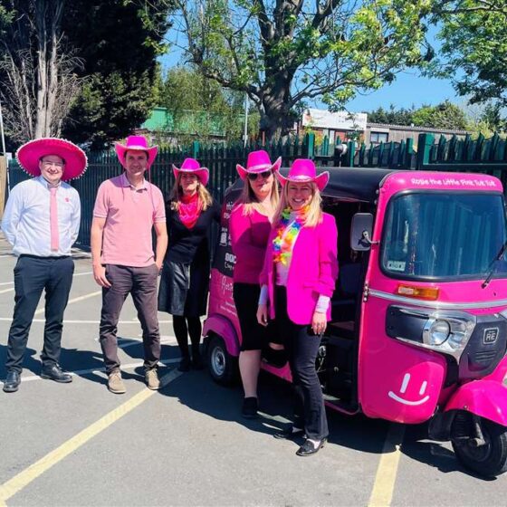 Pink tuk tuk and Rosie May Foundation team during Rosie May Day charity event